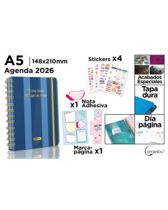 AGENDA CERVANTES TAPA DURA ESPIRAL PREMIUM PB26-30-2 CON GOMA A5 DIA PAGINA
