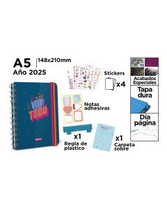 AGENDA CERVANTES TAPA DURA ESPIRAL PREMIUM PB25-30-3 CON GOMA A5 DIA PAGINA