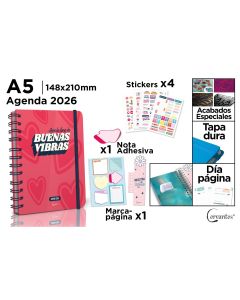 AGENDA CERVANTES TAPA DURA ESPIRAL PREMIUM PB26-30-3 CON GOMA A5 DIA PAGINA