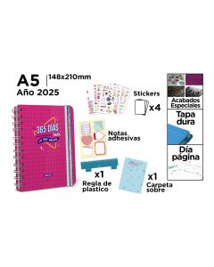 AGENDA CERVANTES TAPA DURA ESPIRAL PREMIUM PB25-30-4 CON GOMA A5 DIA PAGINA