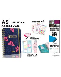 AGENDA CERVANTES TAPA DURA ESPIRAL PREMIUM PB26-30-4 CON GOMA A5 DIA PAGINA