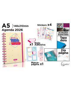 AGENDA CERVANTES TAPA DURA ESPIRAL PREMIUM PB26-30-5 CON GOMA A5 DIA PAGINA