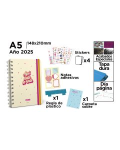 AGENDA CERVANTES TAPA DURA ESPIRAL PREMIUM PB25-30-6 CON GOMA A5 DIA PAGINA