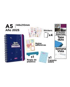 AGENDA CERVANTES TAPA DURA ESPIRAL PREMIUM PB25-31-1 CON GOMA A5 SEMANA VISTA