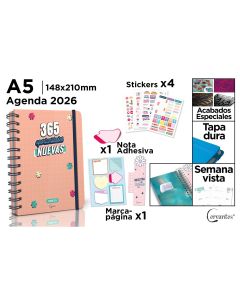 AGENDA CERVANTES TAPA DURA ESPIRAL PREMIUM PB26-31-1 CON GOMA A5 SEMANA VISTA