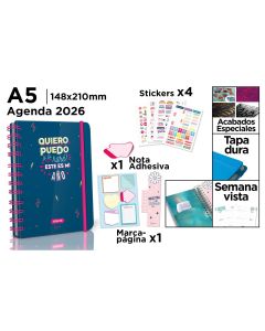 AGENDA CERVANTES TAPA DURA ESPIRAL PREMIUM PB26-31-2 CON GOMA A5 SEMANA VISTA