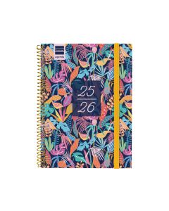 AGENDA ESCOLAR FINOCAM POLIPROPILENO ESPIRAL SECUNDARIA TROPICAL CON GOMA 212X155 SEMANA VISTA