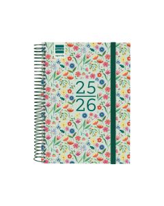 AGENDA ESCOLAR FINOCAM POLIPROPILENO ESPIRAL SECUNDARIA FIORI CON GOMA 212X155 DIA PAGINA