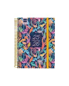 AGENDA ESCOLAR FINOCAM POLIPROPILENO ESPIRAL SECUNDARIA TROPICAL CON GOMA 212X155 DIA PAGINA