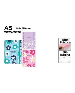 AGENDA ESCOLAR MP POLIPROPILENO ESPIRAL FLORES CON GOMA A5 DIA PAGINA