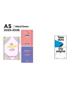 AGENDA ESCOLAR MP TAPA DURA ESPIRAL FRASES CON GOMA A5 DIA PAGINA