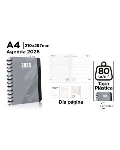 AGENDA CERVANTES POLIPROPILENO ESPIRAL OFICINA PB26-42 NEGRA CON GOMA A4 DIA PAGINA