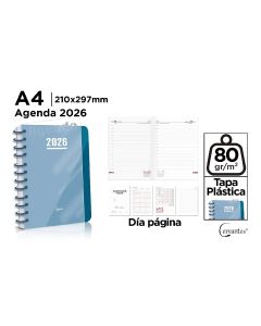 AGENDA CERVANTES POLIPROPILENO ESPIRAL OFICINA PB26-42 AZUL CON GOMA A4 DIA PAGINA