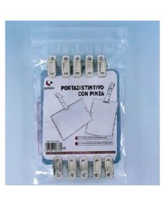PORTADISTINTIVO GRAFOPLAS PVC + PINZA 2 TALADROS CON TIRA DE PP 55X95MM BLISTER 10+10UD