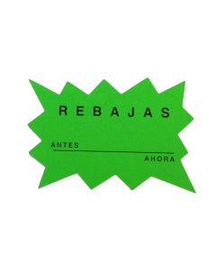 MARCAPRECIOS CARTULINA ROTULAUTO REBAJAS 110X80 VERDE PAQUETE 50UD