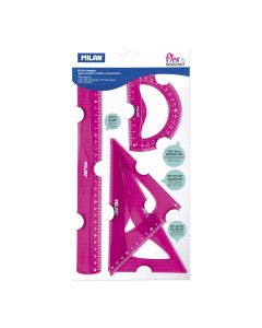 JUEGO REGLAS MILAN FLEXIBLE 4 PIEZAS 30CM ROSA