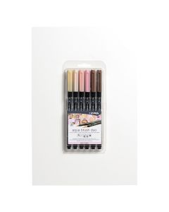 ROTULADOR LYRA AQUA BRUSH DUO TONOS PIEL PUNTA PINCEL 6 COLORES