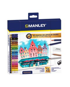 SET CREATIVO MANLEY LAPICES DE COLORES 23 PIEZAS