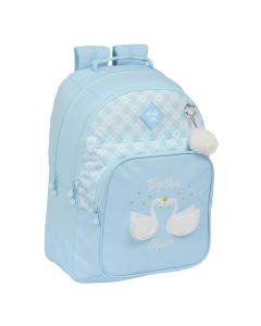 MOCHILA SAFTA DOBLE GLOWLAB CISNES ADAPTABLE A CARRO 42X32CM