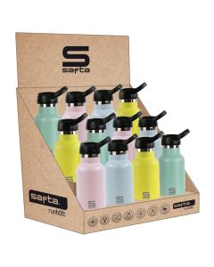 BOTELLA SAFTA TERMICA ACERO INOXIDABLE SURTIDAS 350ML EXPOSITOR 12UD