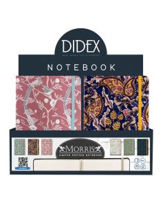 CUADERNO DIDEX TAPA DURA MORRIS CON GOMA 21X15CM 80G 192H PUNTEADO EXPOSITOR 12UD