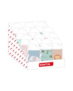 BOTELLA SAFTA PVC CON PAJITA PRRESCOLAR 500ML SURTIDAS EXPOSITOR 12UD