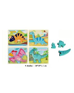JUEGO SORT ENCAJABLE MADERA DINOS BLOQUES 3D 15X18CM