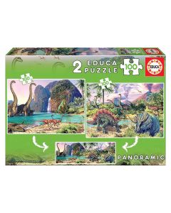 PUZZLE 2X100P EDUCA DINO WORLD +6 AÑOS