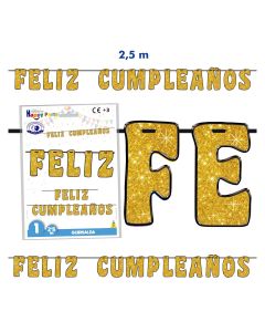 GUIRNALDA GLOBOLANDIA FELIZ CUMPLEAÑOS ORO 2,5M