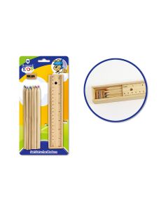 SET PAPELERIA BISMARK KIDS ESTUCHE MADERA + 12 LAPICES COLOR + AFILALAPIZ 20X4,5CM