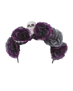 DIADEMA GUIRCA HALLOWEEN CATRINA FLORES GRISES