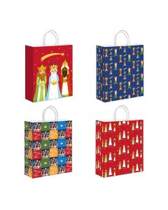 BOLSA PAPEL ARGUVAL NAVIDAD CON ASAS REYES MAGOS 32X26X12CM PAQUETE 12UD