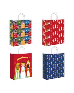 BOLSA PAPEL ARGUVAL NAVIDAD CON ASAS REYES MAGOS 41X32X12CM PAQUETE 12UD