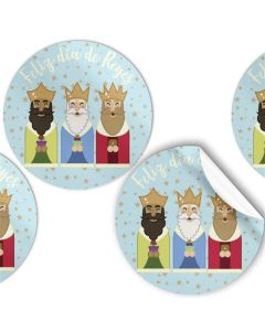 ETIQUETA FELICITACION ARGUVAL ROLLO NAVIDAD REDONDA FELIZ DIA DE REYES 250UD