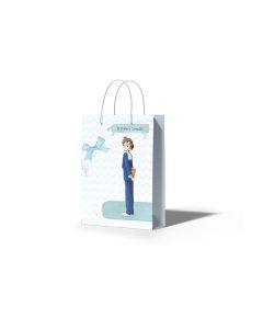 BOLSA PAPEL ARGUVAL COMUNION CON ASAS 21X15X8CM LAZO NIÑO BIBLIA PAQUETE 12UD