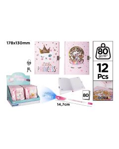 DIARIO CANDADO MP LITTLE PRINCESS + BOLIGRAFO MAGIC SECRET 19X13CM 80G 80H
