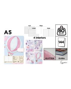 CUADERNO CERVANTES TAPA DURA GLITTER CON BROCHE A5 80G 144H HORIZONTAL