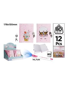 DIARIO CANDADO MP HELADO&UNICORNIO + BOLIGRAFO MAGIC SECRET 19X13CM 80G 80H