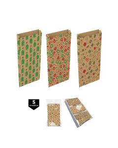 BOLSA PAPEL BASIKA FUELLE KRAFT S NAVIDAD  15+6X30CM 50G PAQUETE 12UD