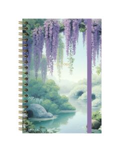 CUADERNO HANNAI TAPA DURA ESPIRAL WISTERIA DREAMS CON GOMA 21X15CM 80G 192H LISO