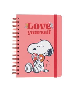 CUADERNO ERIK TAPA DURA ESPIRAL SNOOPY LOVE YOURSELF CON GOMA A5