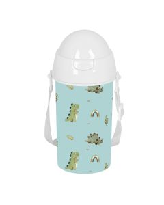 BOTELLA SAFTA PVC CON PAJITA PREESCOLAR DINOS APERTURA AUTOM. 500ML