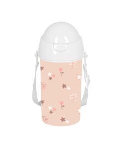 BOTELLA SAFTA PVC CON PAJITA PREESCOLAR FLORES APERTURA AUTOM. 500ML