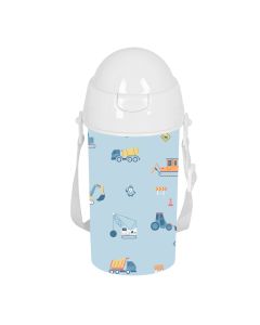 BOTELLA SAFTA PVC CON PAJITA PREESCOLAR GRUAS APERTURA AUTOM. 500ML