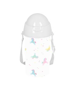 BOTELLA SAFTA PVC CON PAJITA PREESCOLAR UNICORNIO APERTURA AUTOM. 500ML
