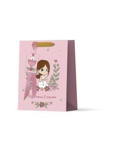 BOLSA PAPEL BISMARK COMUNION CON ASAS 32X26X10CM NIÑA  PAQUETE 12UD