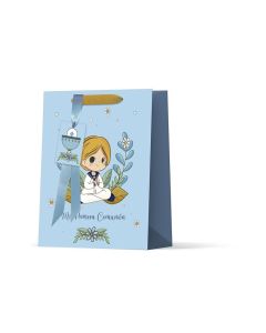 BOLSA PAPEL BISMARK COMUNION CON ASAS 32X26X10CM NIÑO  PAQUETE 12UD